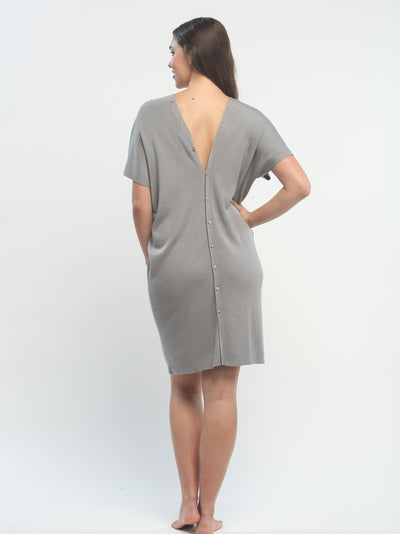 Button Down Double V Neck Dress in Knitted Silk