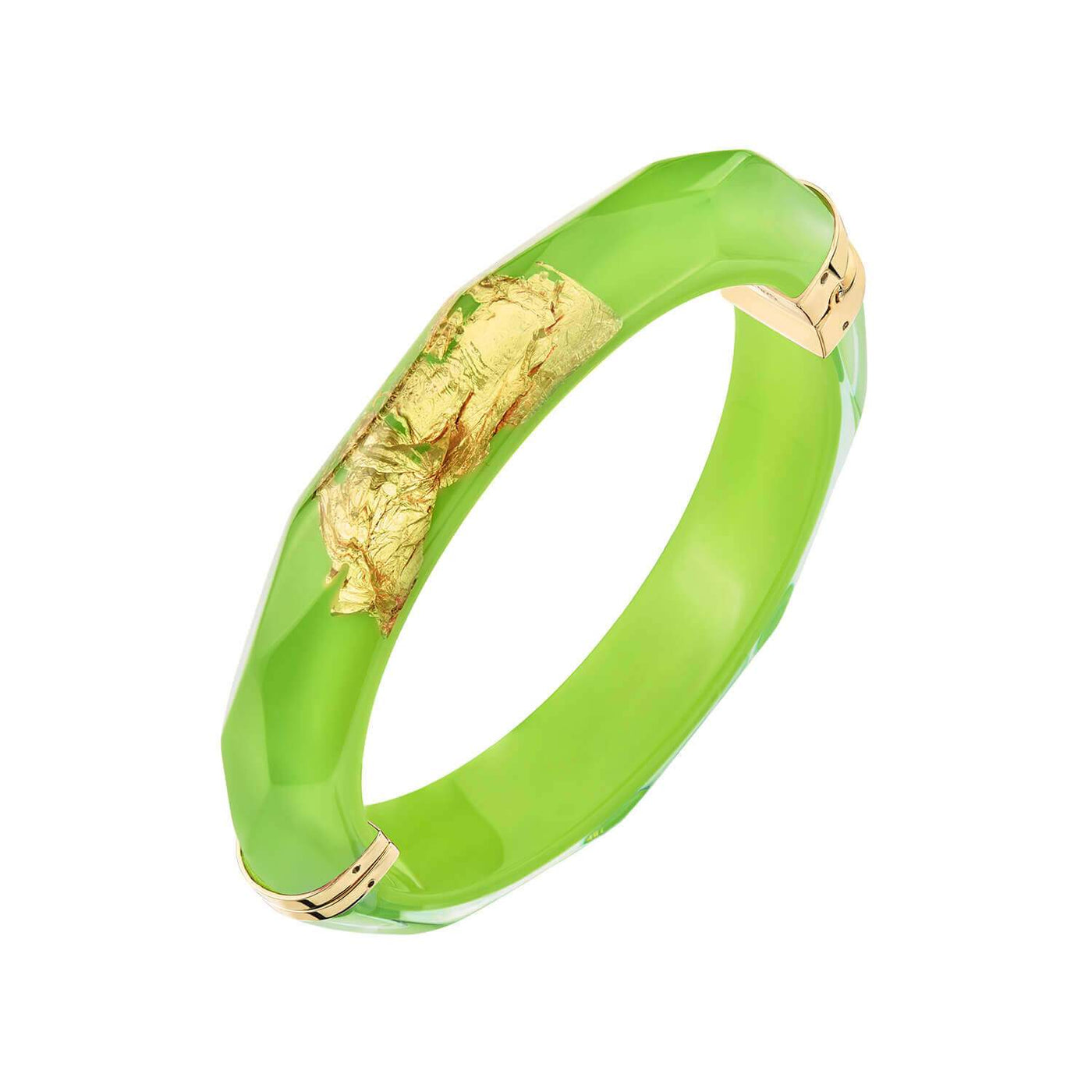 24K Gold Leaf Thin Faceted Lucite Bangle - NEON GREEN
