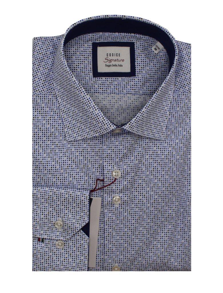 Long Sleeve Shirts - Blue Neat Print