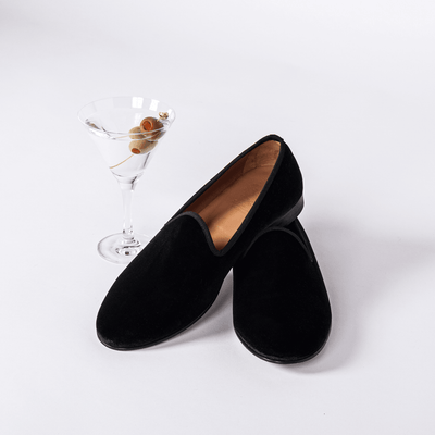 Men's Black Velvet Slipper II With Black Grosgrain Stripe