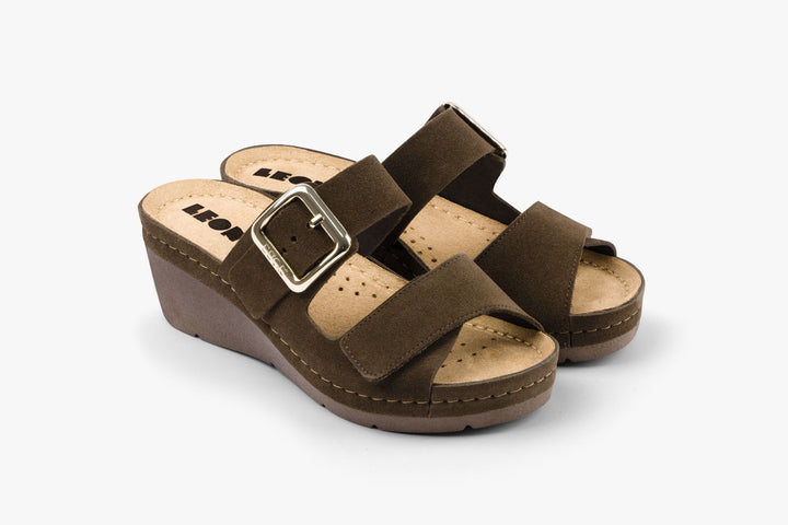 Amara by LEON- Women’s Leather Sandals- Adjustable Comfort Sandals with Gel-Insole