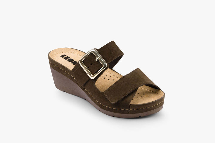 Amara by LEON- Women’s Leather Sandals- Adjustable Comfort Sandals with Gel-Insole