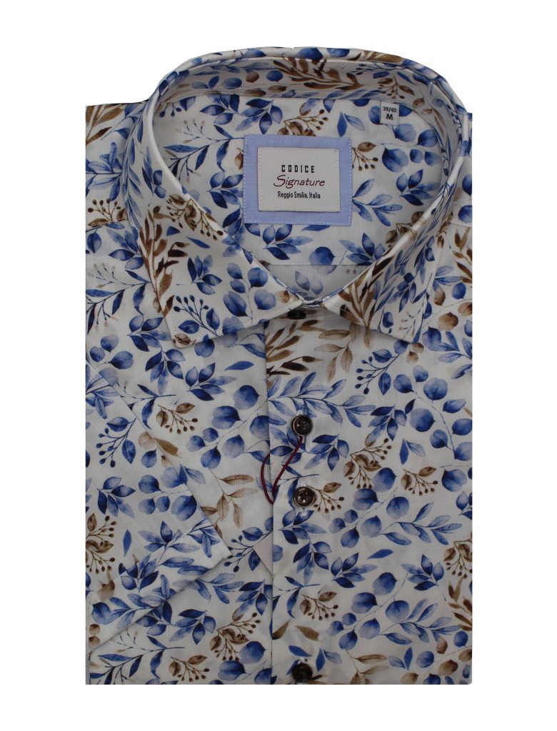 Short Sleeve Shirts - Blue/Brown Prints