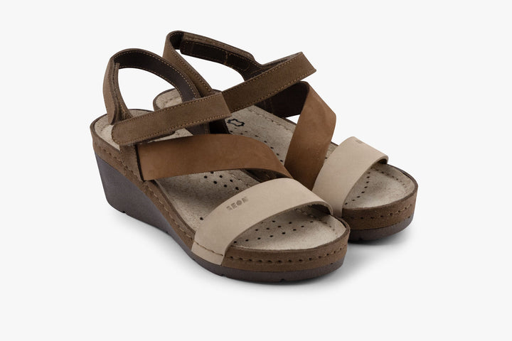 Kiara by LEON- Women’s Leather Platform Heel Sandals- Gel Insole &amp; Adjustable Strap