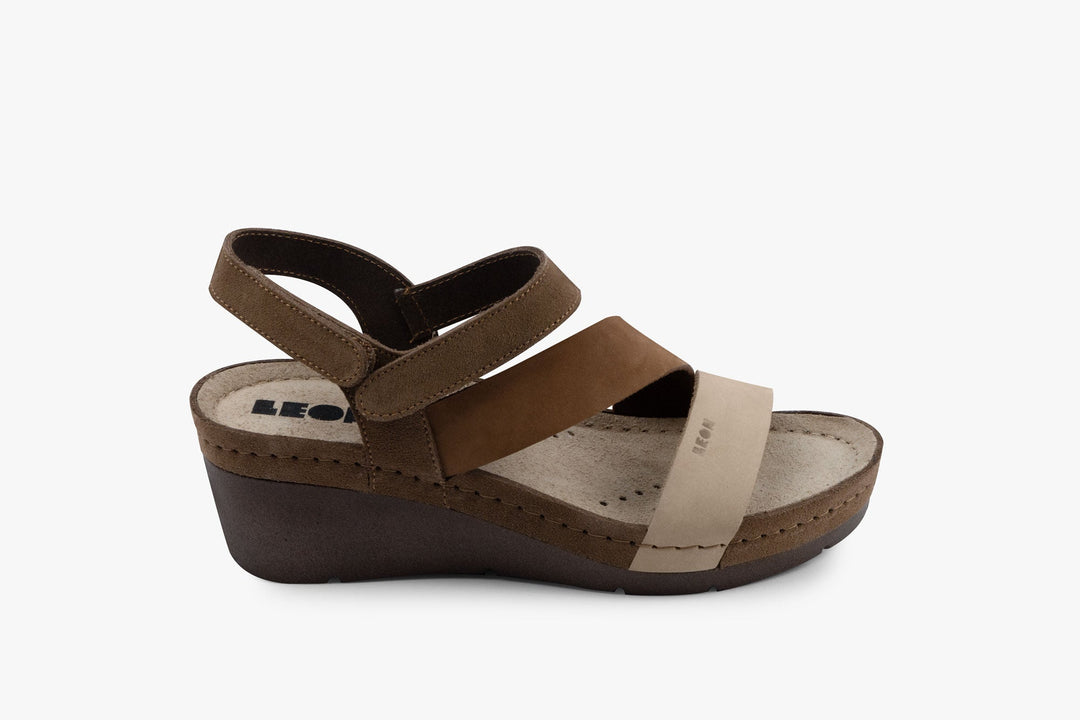 Kiara by LEON- Women’s Leather Platform Heel Sandals- Gel Insole &amp; Adjustable Strap