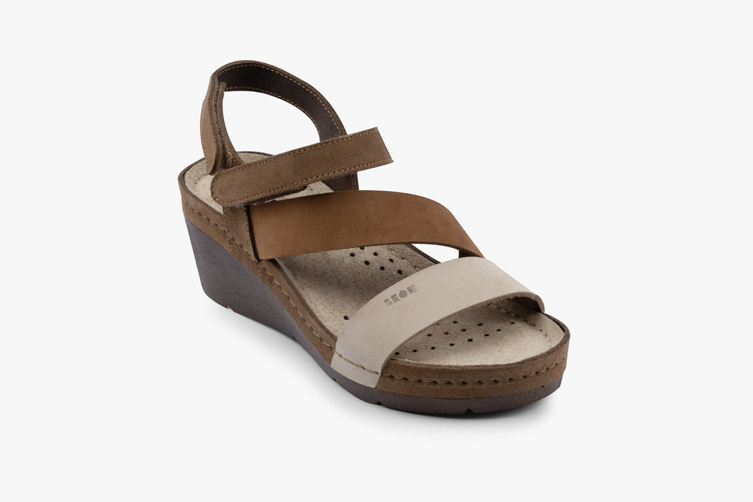 Kiara by LEON- Women’s Leather Platform Heel Sandals- Gel Insole &amp; Adjustable Strap