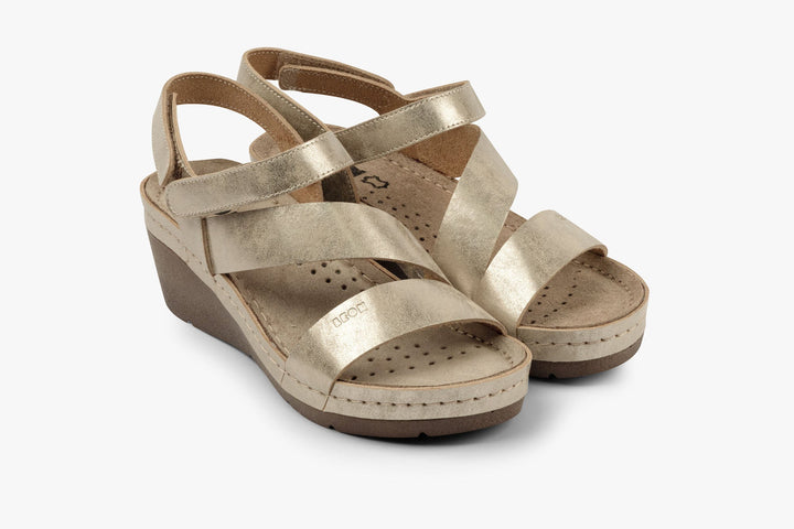 Kiara by LEON- Women’s Leather Platform Heel Sandals- Gel Insole &amp; Adjustable Strap