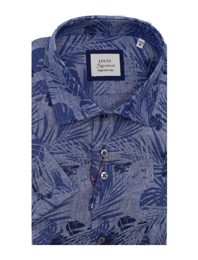 Short Sleeve Shirts - Blue Leaves
