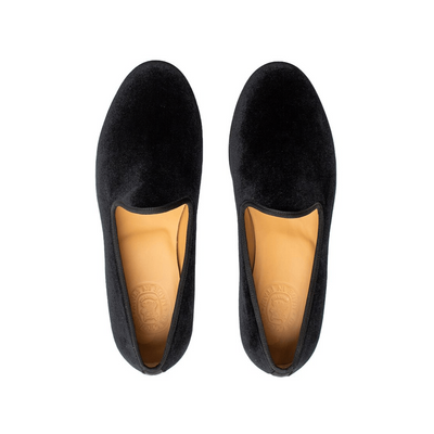 Men's Black Velvet Slipper II With Black Grosgrain Stripe