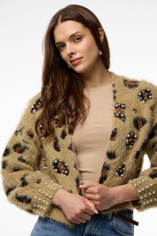 Animal Print Pearl Cardigan