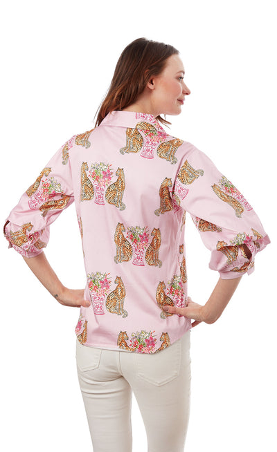 Puff Sleeve Top Pink With Cheetahs XS / 4060-S820A-XS