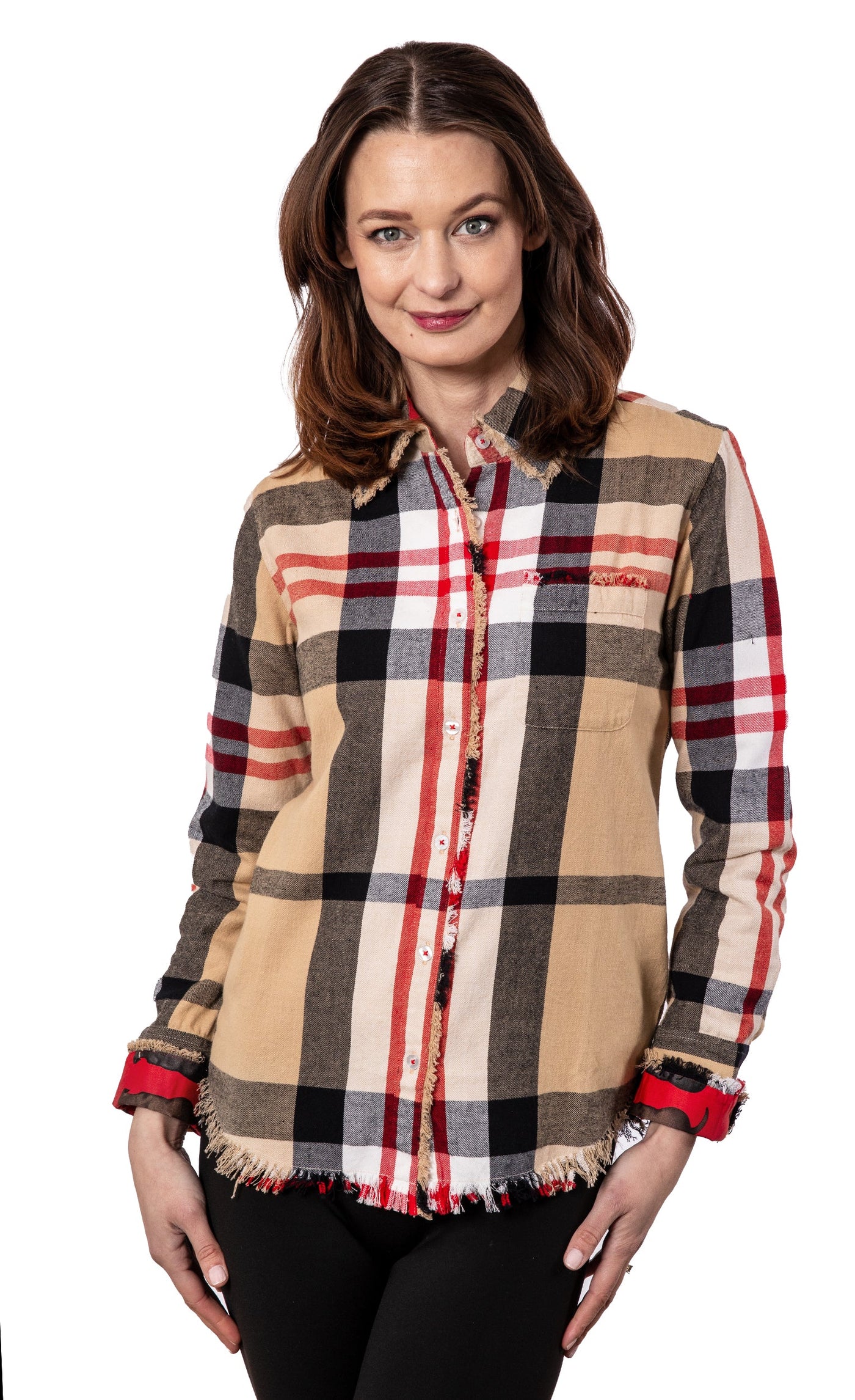 Cape Cod Tunic Khaki and Red Yarndyed Plaid
