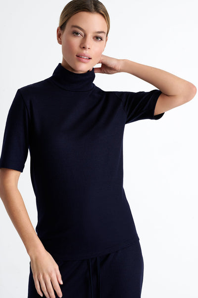 52099-92-550 - High Neck Wool Shirt 02 / 550 Navy / 87% WOOL 9% CASHMERE 4% ELASTANE