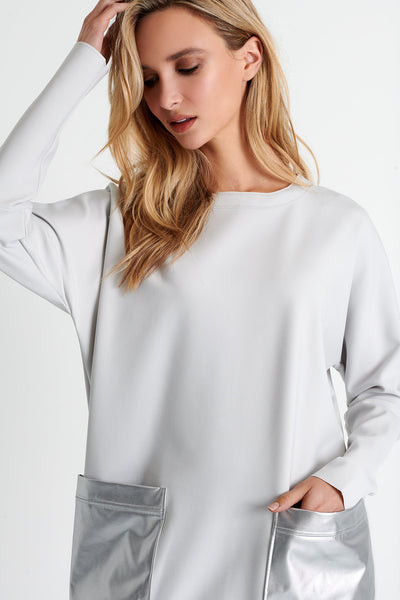 Long Sleeve Sweater With Pockets 2 / 160 Silver / 75% POLYAMIDE, 25% ELASTANE