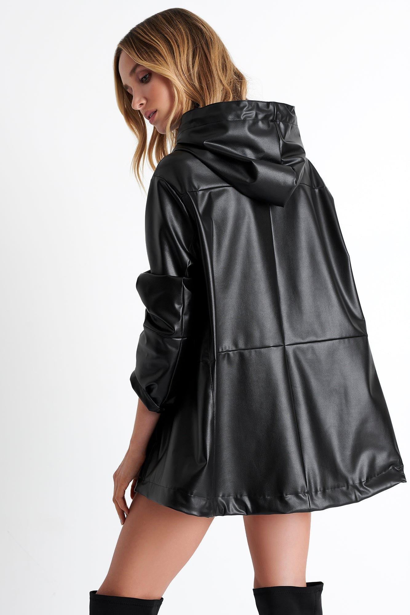 Hooded Vegan Leather Jacket 2 / 800 Caviar / 75% POLYAMIDE, 25% ELASTANE