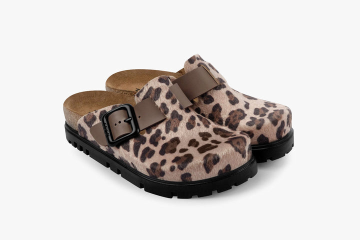 Zoe by LEON- Women’s Leather Platform Clog- Adjustable Buckle with Cork-style Footbed