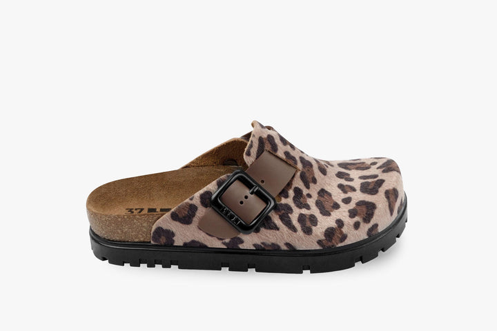 Zoe by LEON- Women’s Leather Platform Clog- Adjustable Buckle with Cork-style Footbed