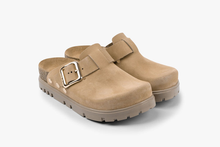 Andora II by LEON- Women’s Leather Platform Clog- Adjustable Buckle &amp; Cork-Style Slide