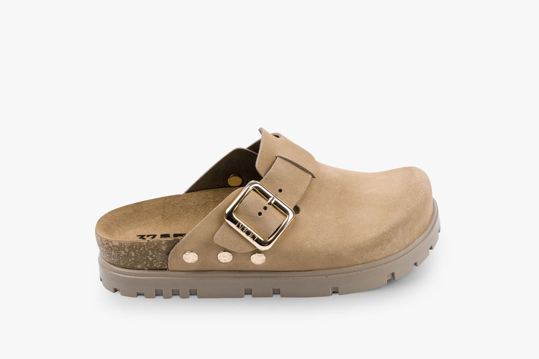 Andora II by LEON- Women’s Leather Platform Clog- Adjustable Buckle &amp; Cork-Style Slide