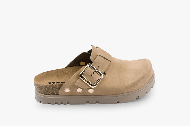Andora II by LEON- Women’s Leather Platform Clog- Adjustable Buckle &amp; Cork-Style Slide
