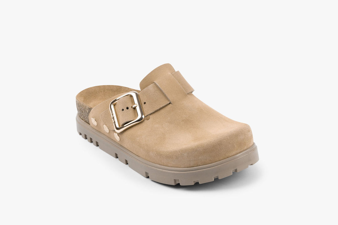 Andora II by LEON- Women’s Leather Platform Clog- Adjustable Buckle &amp; Cork-Style Slide