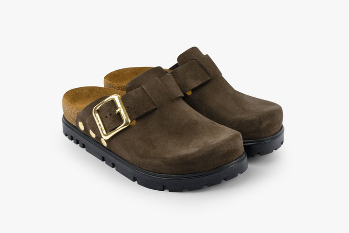 Andora II by LEON- Women’s Leather Platform Clog- Adjustable Buckle &amp; Cork-Style Slide