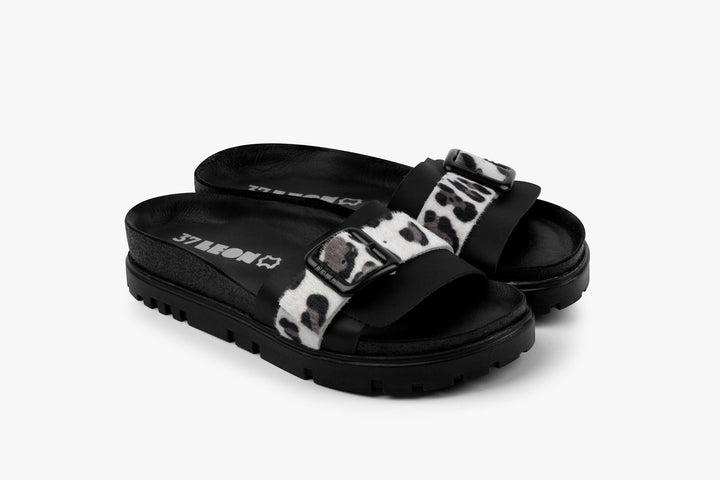 Tessa by LEON- Women’s Leather Sandal – Layered Strap Slide with Cork-style Footbed &amp; Adjustable Buckle