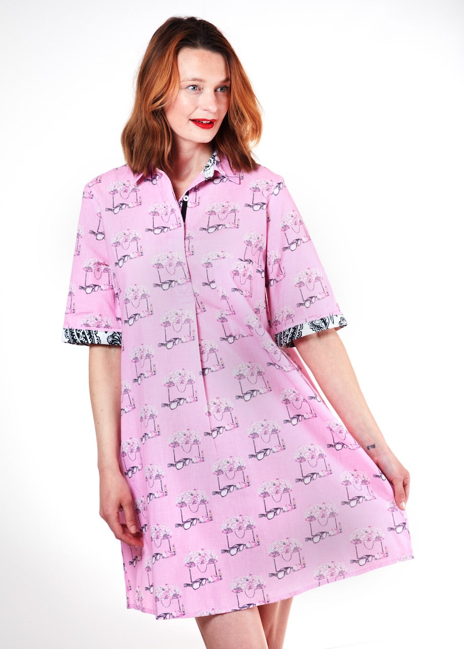 Monterey Dress Pink Essentials print