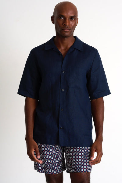 Short-Sleeve Linen Shirt - 62436-80-550 S / 550 Navy / 100% LINEN