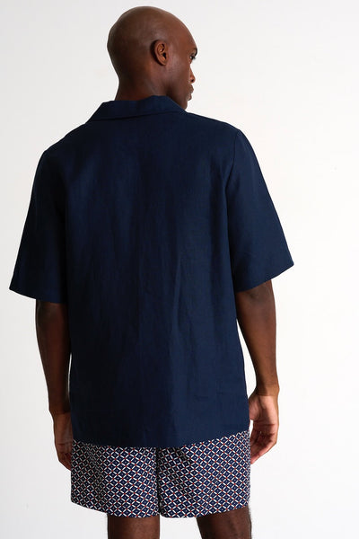 Short-Sleeve Linen Shirt - 62436-80-550 S / 550 Navy / 100% LINEN