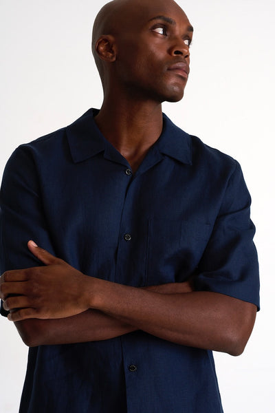 Short-Sleeve Linen Shirt - 62436-80-550 S / 550 Navy / 100% LINEN