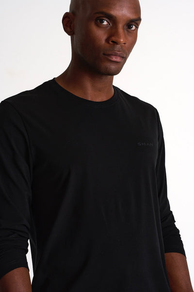 Long Sleeve T-Shirt With Shan Logo - 62484-82-800 S / 800 Black / 90% TENCEL 10% ELASTANE