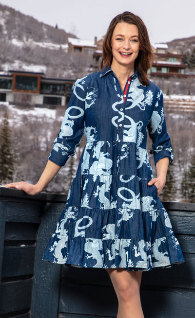 Delray Dress Denim Dragon