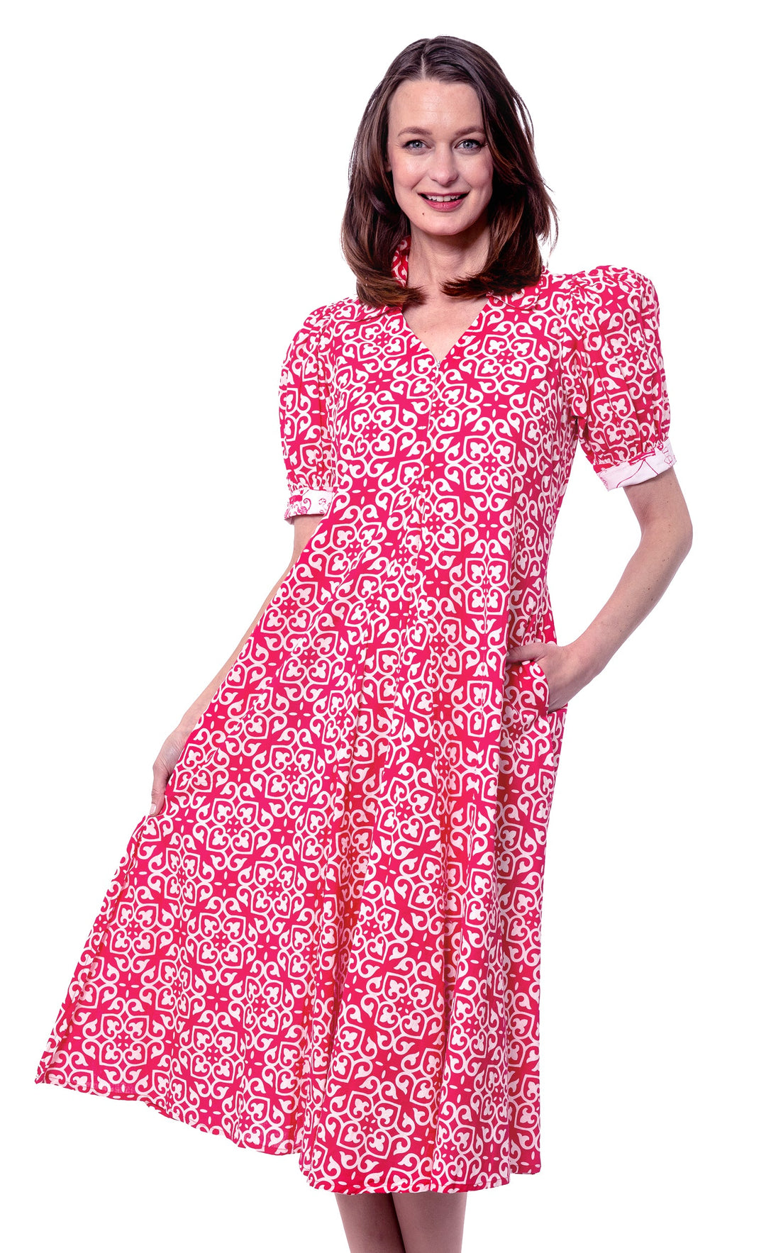 Montauk Dress Pink White Geometric