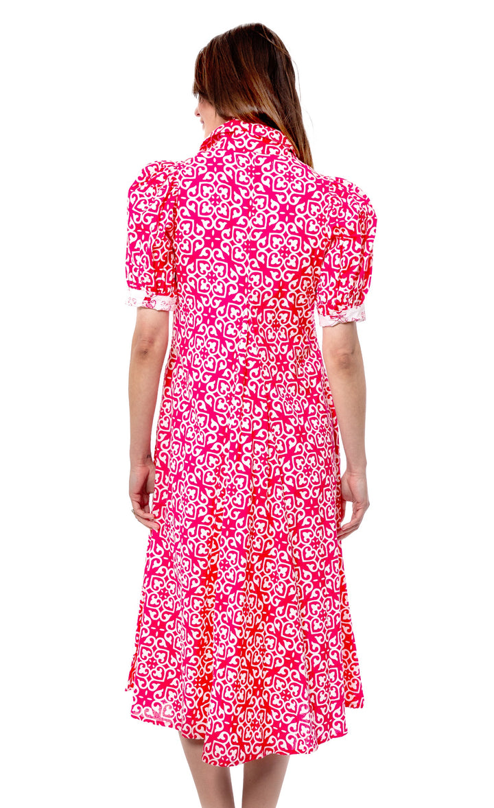 Montauk Dress Pink White Geometric