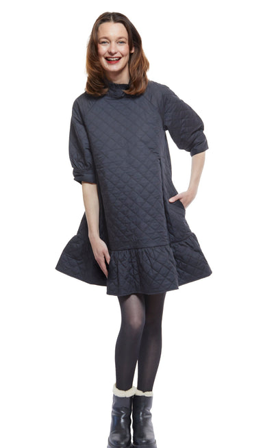 St. Tropez Softly Quilted Black Poplin Dress, Oversized Silhouette XS / 6909-BLK