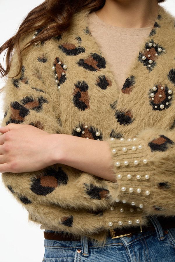 Animal Print Pearl Cardigan