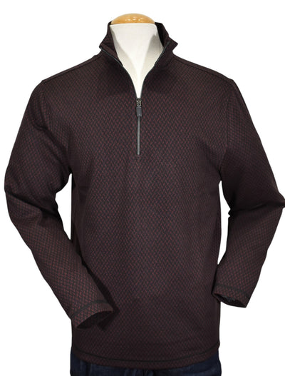 Experience the luxurious blend of soft cotton and viscose in our Marcello Monaco Wine Diamond Quarter Zip. 