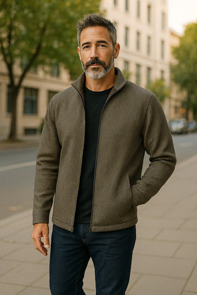 Experience luxury and sophistication with the Marcello Scott Bronze Cardigan.