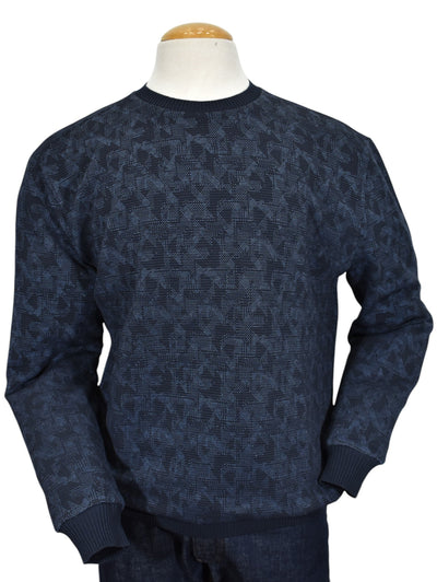 Elevate your style with our Marcello Navy Geometric Sweater!