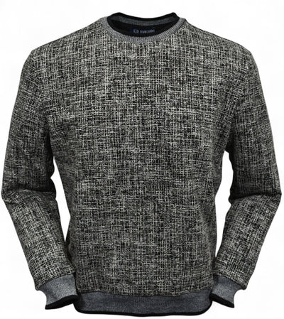 This classic crew neck sweater features a rich combination of tan, ivory, and black, making it the perfect addition to any outfit in the black or tan families. 