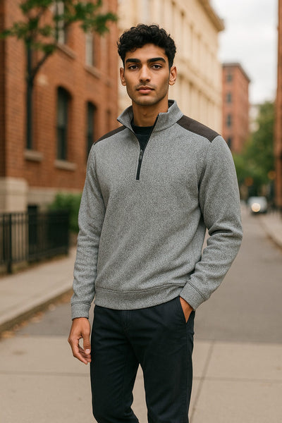Introducing our Marcello Bluegrass Quarter Zip, crafted from a luxurious blend of cotton and viscose for ultimate softness and lightness.