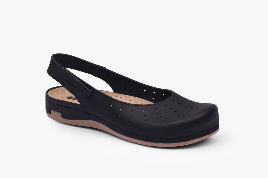 Nana by LEON- Women’s Leather Sandal- Open Heel and Velcro Ankle Strap