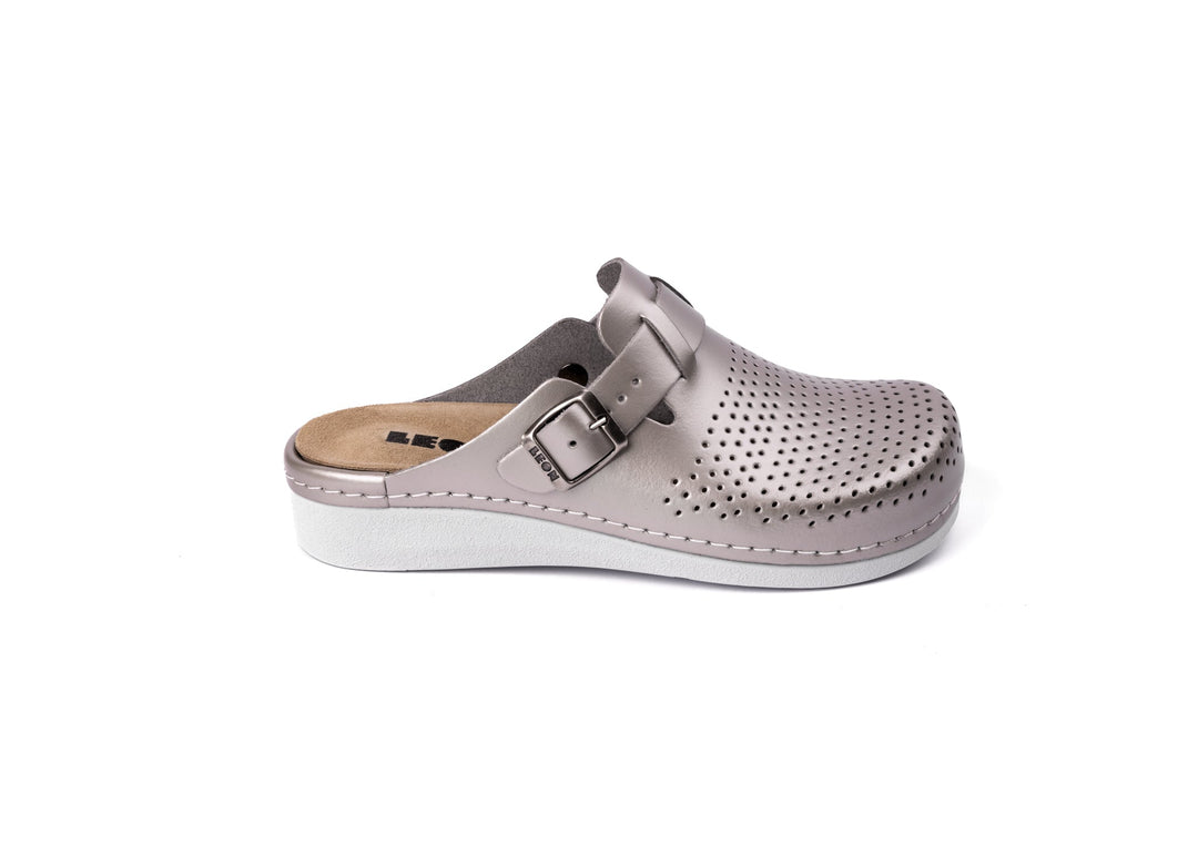 Nora IV by LEON– Women’s Leather Clogs- Adjustable Buckle with Removable Gel-Insole