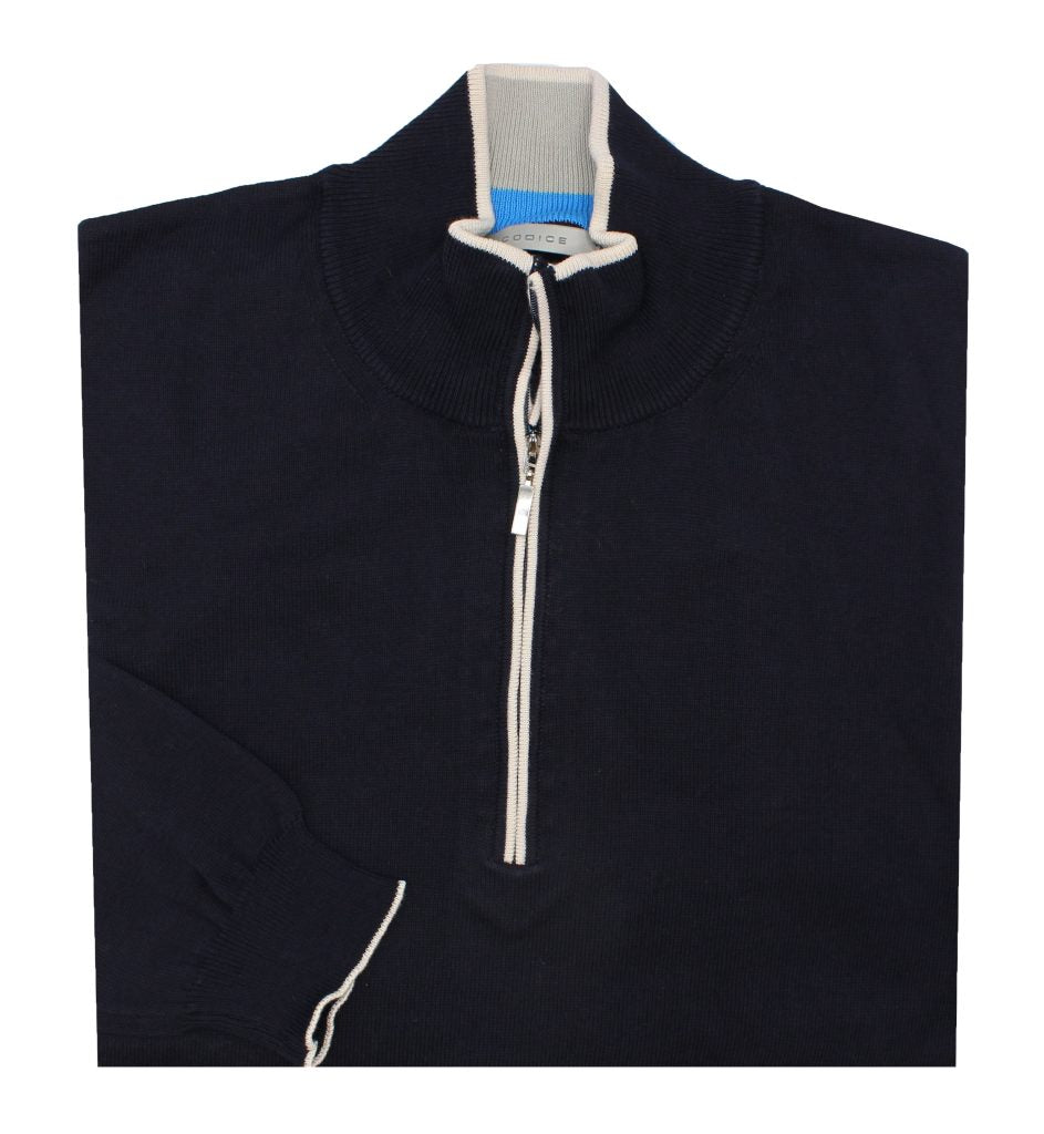 Half Zip Knit Sweater - Navy with Beige