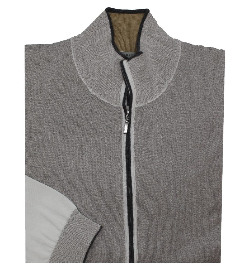 Full Zip Knit Sweater - Grey