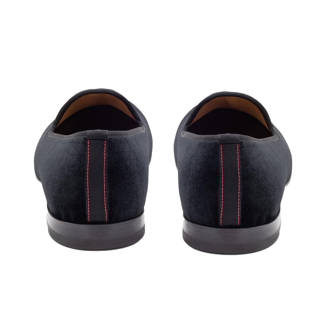 Men's Black Velvet Slipper II With Black Grosgrain Stripe