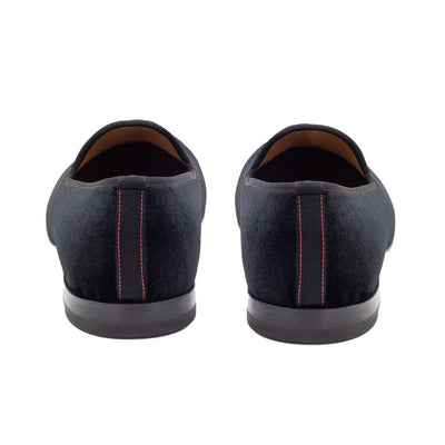 Men's Black Velvet Slipper II With Black Grosgrain Stripe