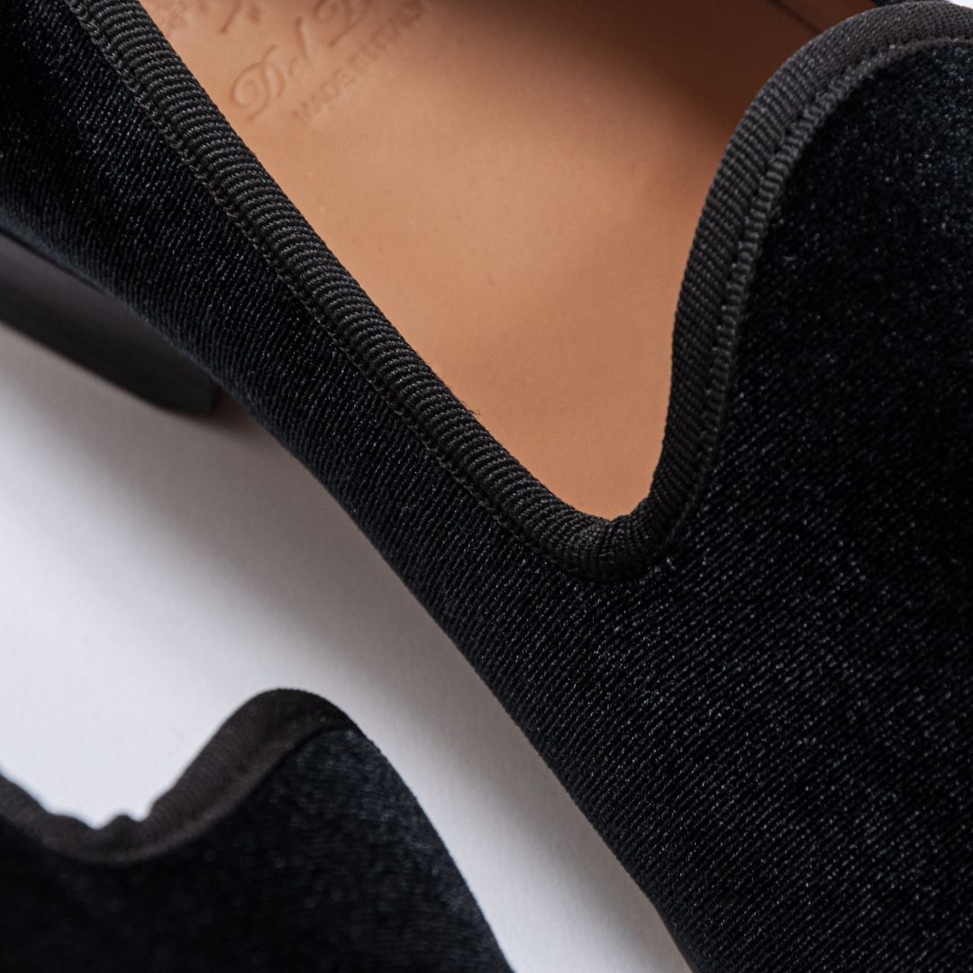 Men's Black Velvet Slipper II With Black Grosgrain Stripe