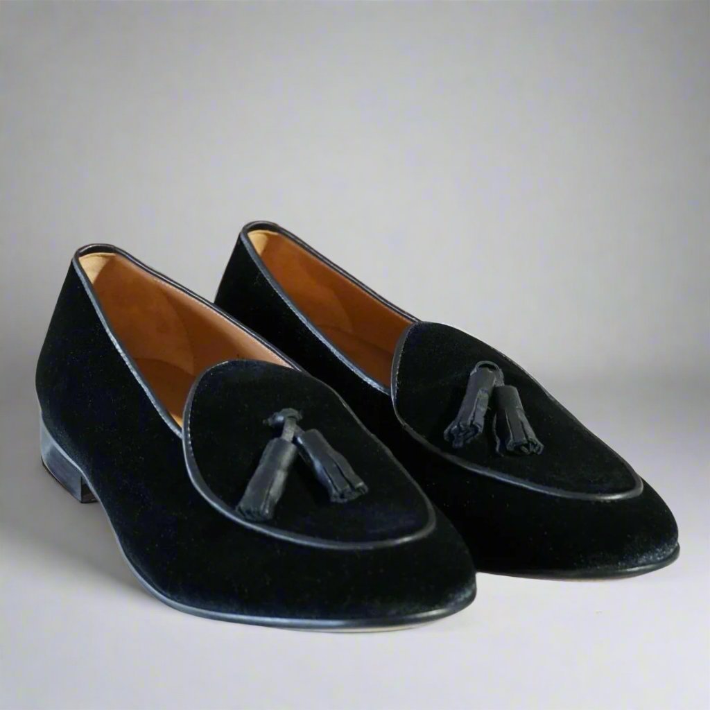Men's Black Velvet Tassel Loafer